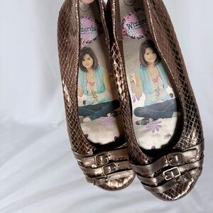 Disney Metallic Bronze Ballet Flats with Triple Buckle Detail
